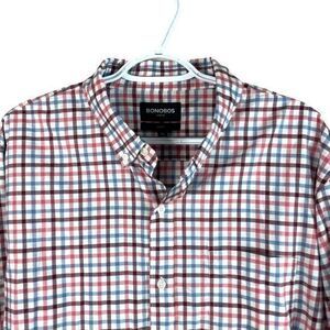 Bonobos Slim Fit Shirt Mens 2XL Pink Blue Check Long Sleeve Stretch Button Down‎